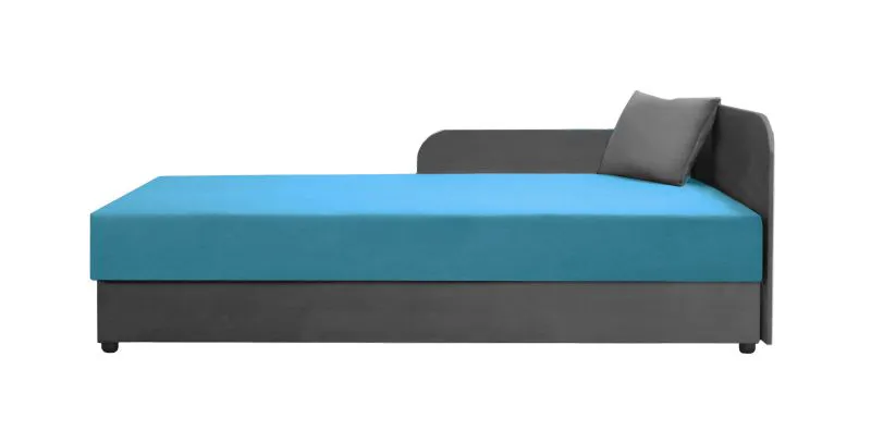 Divano letto singolo Lobatos 104 | Imbottitura confortevole | Grigio/Blu | Testata destra | 80 x 195 cm