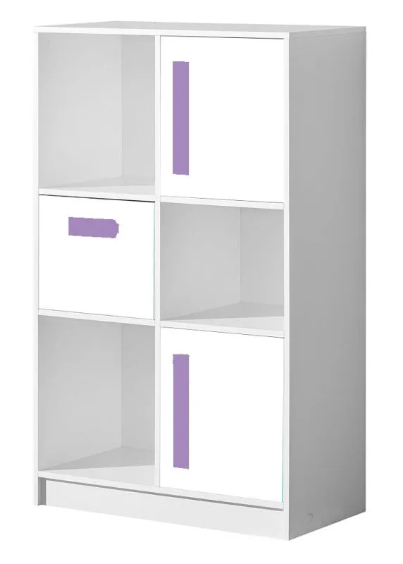 Cassettiera per cameretta "Walter" 07 | Bianco lucido e viola | 133 x 80 x 40 cm | Stile moderno