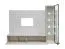 Parete attrezzata "Vestnes" 02, color cashmere/marmo bianco, 1 mobile TV, 1 vetrinetta, boiserie, illuminazione a LED, Sistema "push to open", 240 x 45 x 175 cm
