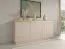 Cassettiera moderna Finghall 11 | 6 scomparti | Beige | 3 ante con chiusura ammortizzata | Maniglie oro | Frontale scanalato