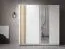Armadio ad ante scorrevoli "Almyros", bianco, doghe decorative in rovere Artisan, 5 scomparti, 1 barra appendiabiti, 1 specchio, 200,5 x 62 x 198,5 cm