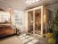 Sauna prefabbricata "Kawir" 68 mm con 2 finestre e tetto con bordino - misure esterne (l x p x h): 244 x 194 x 199 cm