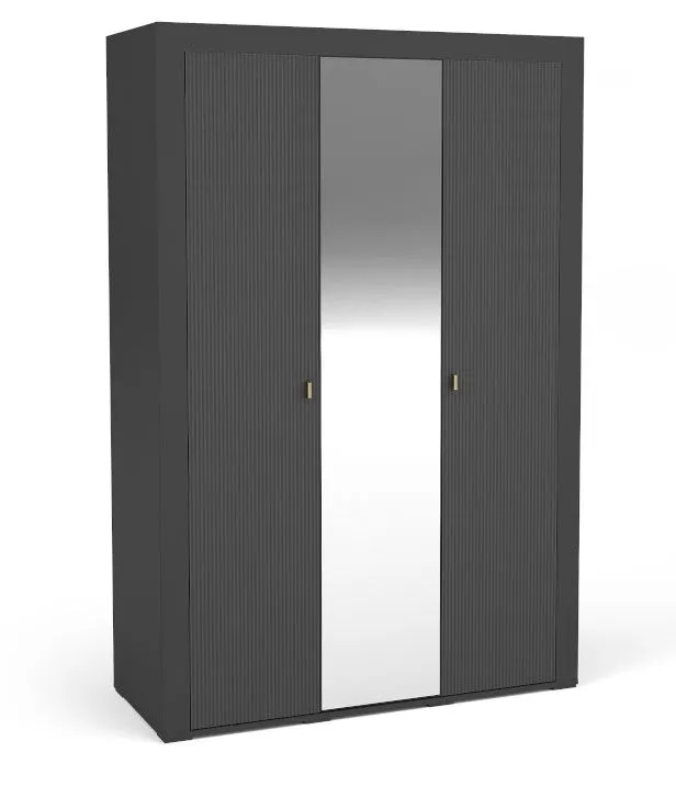 Armadio Barbe 05 nero opaco | bordi ABS | maniglie e piedi oro | 7 scomparti | barra appendiabiti | 206 x 137 x 56 cm