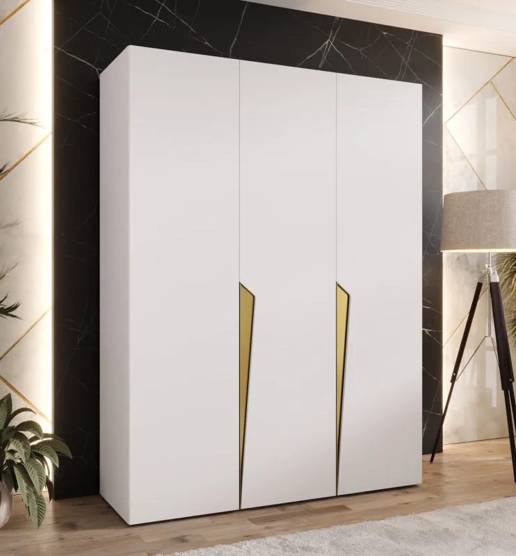 Armadio ad ante battenti "Rida" 02, bianco, maniglie: oro, 3 ante, 2 scomparti, 2 barre appendiabiti, Sistema "Soft-Close", bordi in ABS, 150 x 52 x 202 cm