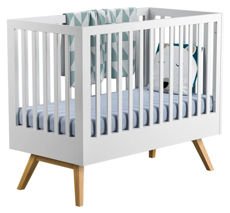 Lettino per bambini Naema 01 | Bianco e rovere | 60 x 120 cm | Design moderno | Rete regolabile