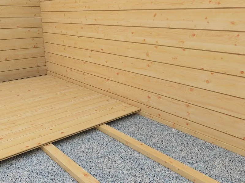 Pavimento per casetta da giardino Wiesenlust 03, con superficie di base: 16 m², casetta in tronchi da 34 mm