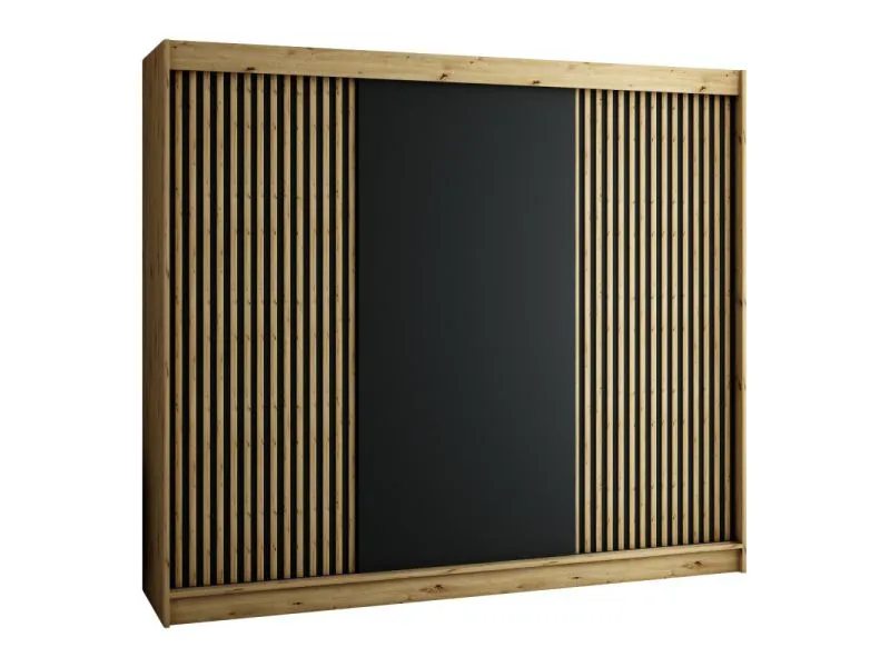 Borgis 06A armadio scorrevole | guardaroba 3 ante | rovere Artisan e nero opaco | 200 x 250 x 62 cm
