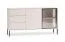 Madia "Arkansas" 02, color cashmere, 1 anta in vetro con struttura in alluminio, 3 cassetti, 4 scomparti, illuminazione a LED, funzione "push-to-open", 160 x 40 x 86 cm