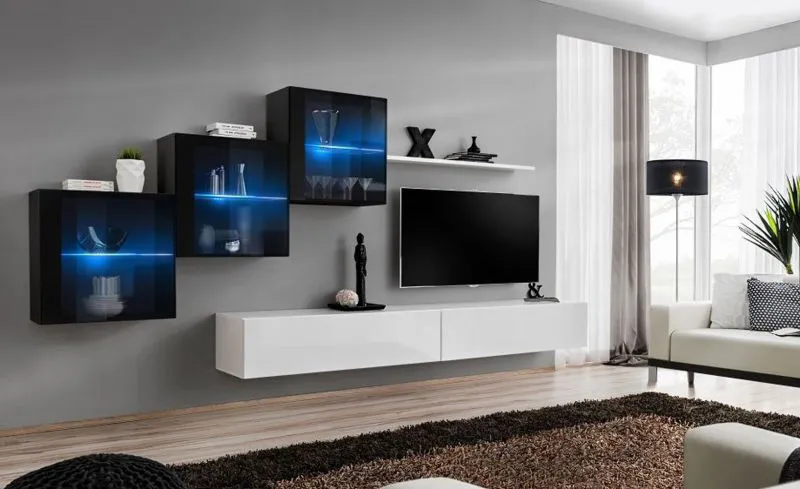 Pensile moderno Balestrand 310 | Nero/Bianco | 150 x 330 x 40 cm | Apertura a pressione