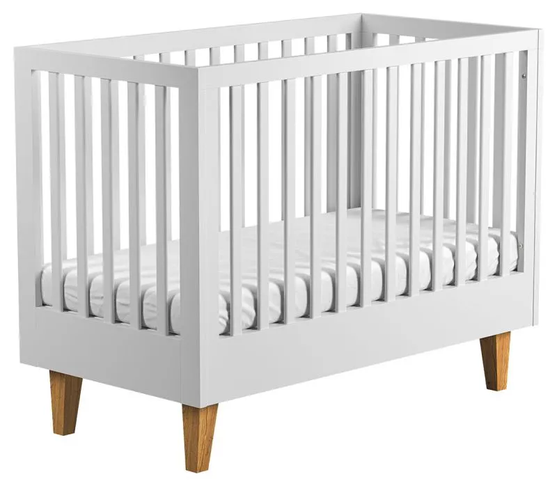 Lettino bambini "Rilind" 01 bianco/rovere | 60 x 120 cm | Design moderno | Rete regolabile 3 altezze