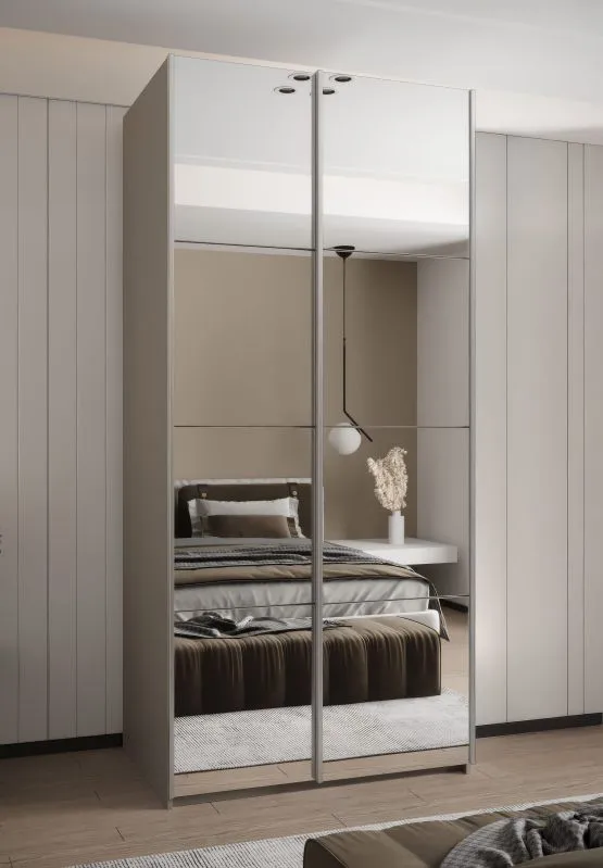 Armadio / Armadio con ante scorrevoli | 6 ripiani | 6 scomparti | 245,5 x 110 x 6 cm | 2 ante scorrevoli | 2 aste appendiabiti | Colore: cashmere | Chiusura ammortizzata