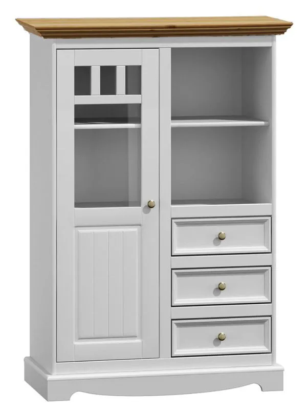 Vetrina Gyronde 17 | Pino massiccio bianco e rovere | 130 x 90 x 45 cm | Stile country elegante