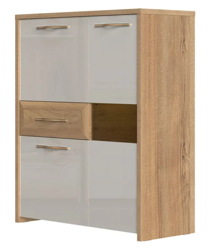 Credenza soggiorno Gataivai 28 | Beige lucido e noce | 115 x 96 x 41 cm | Design moderno