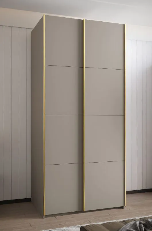 Armadio / Armadio con ante scorrevoli | 2 ante scorrevoli | 245,5 x 110 x 64 cm | 6 scomparti | 6 ripiani | 2 aste appendiabiti | Colore: cashmere | Chiusura ammortizzata