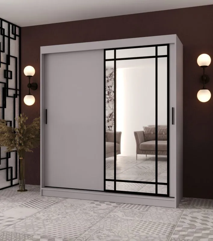 Armadio / Armadio con ante scorrevoli | Cashmere | Anta a specchio decorativa | 180 x 62 x 200 | 10 scomparti | 2 aste appendiabiti | Dettagli moderni