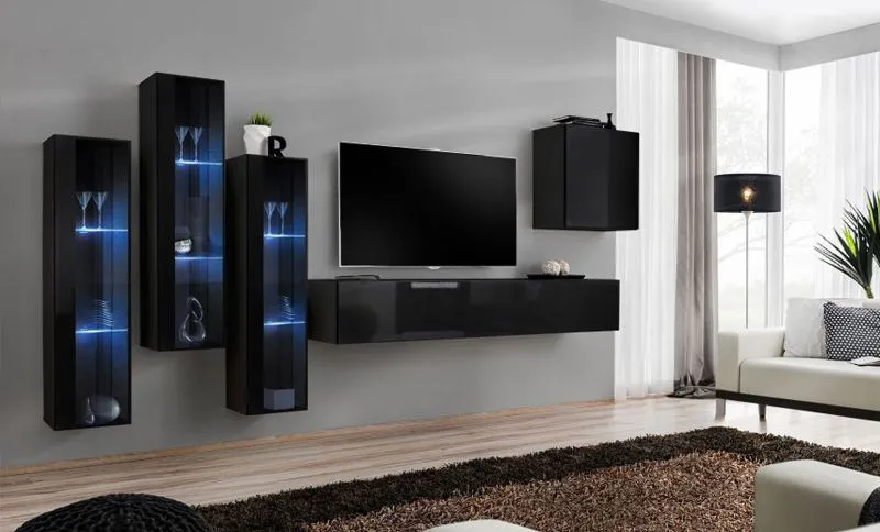Pensile design Balestrand 194 nero | 160 x 330 x 40 cm | Apertura a pressione | Spazio organizzato