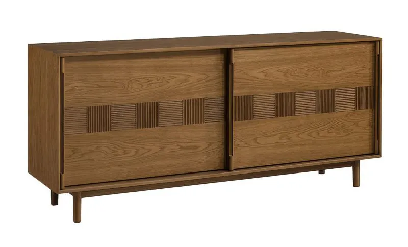 Cassettiera | credenza | rovere caramello | 183 x 48 x 81 cm | 2 ante scorrevoli | 3 ripiani | 6 scomparti | 4 cassetti | Inginele 01