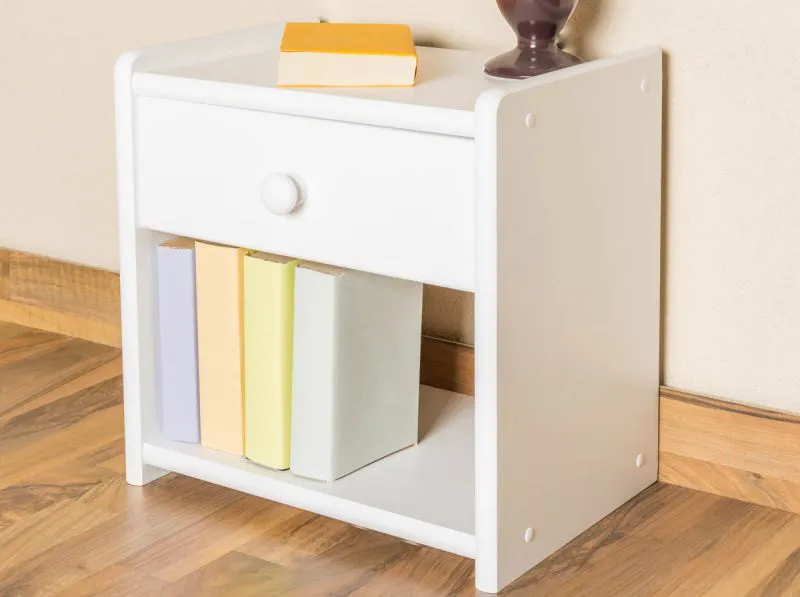 Comodino in pino massello laccato bianco Junco 127 | Design moderno | 40 x 40 x 27 cm