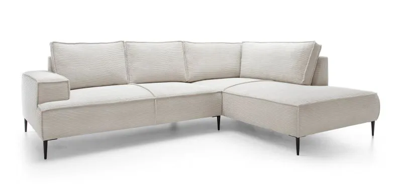 Divano angolare Barlby 02 beige | Penisola destra | Velluto a coste | Molle Nosag | 83 x 275 x 195 cm