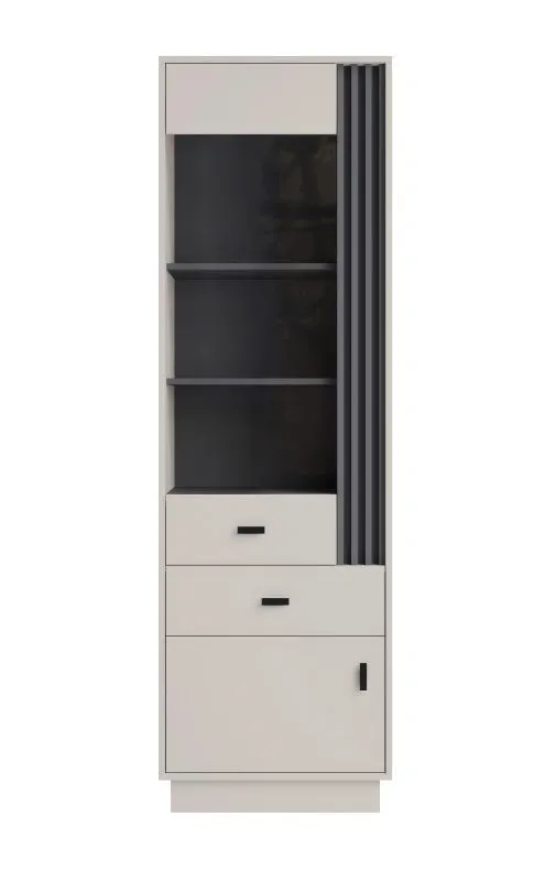Vetrina alta "Niel" 03 | 2 ante, 5 scomparti, 1 cassetto | 3 ripiani in legno | Cashmere | 195 x 60 x 40 cm