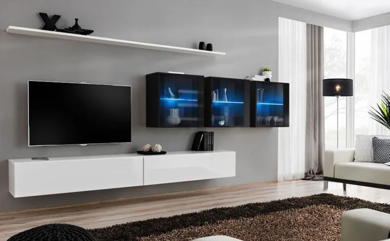 Pensile moderno Balestrand 261 | Bianco/Nero | 150 x 340 x 40 cm | Illuminazione LED integrata