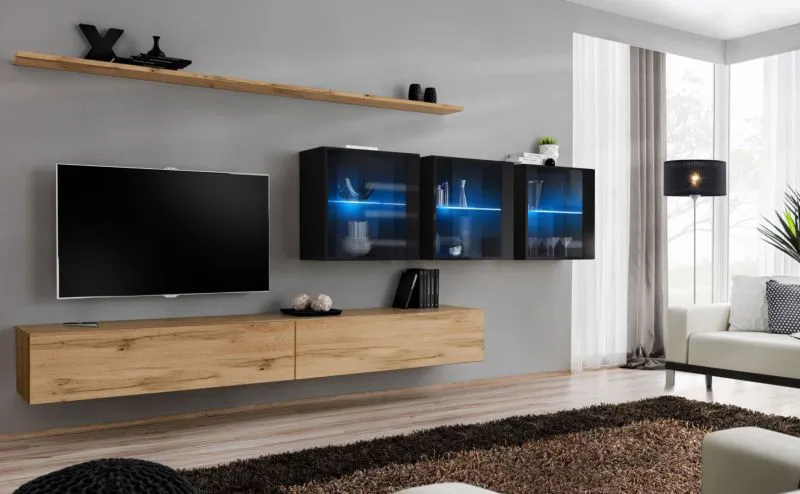 Pensile Balestrand 269 | Rovere Wotan e Nero | 150 x 340 x 40 cm | Apertura Push-to-Open