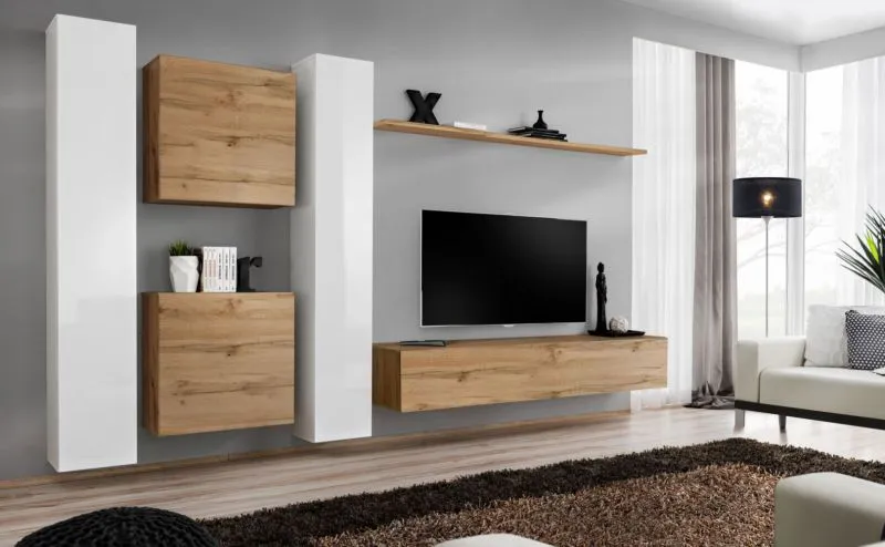 Pensile moderno Balestrand 92 | Bianco & Rovere Wotan | 180 x 330 x 40 cm | Apertura push-to-open