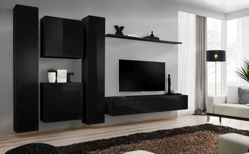 Pensile Balestrand 82 nero | 180 x 330 x 40 cm | Ampio spazio organizzativo | Sistema Push To Open