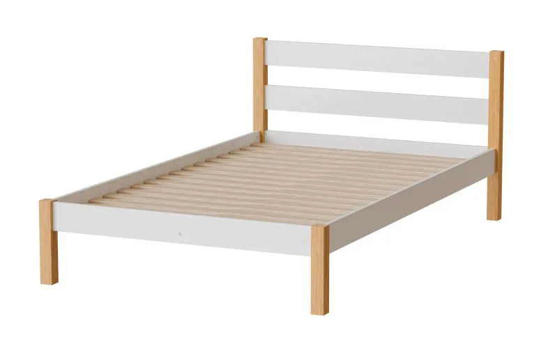 Letto singolo Ailina 05 per ragazzi o ospiti | Bianco e rovere naturale | 120 x 200 cm | Pino massiccio