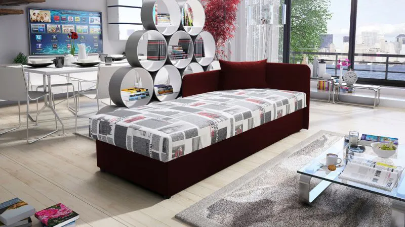 Letto da giorno Lobatos 56 rosso | 80x195 cm | Testata destra | Spazio contenitore | Ideale per ospiti