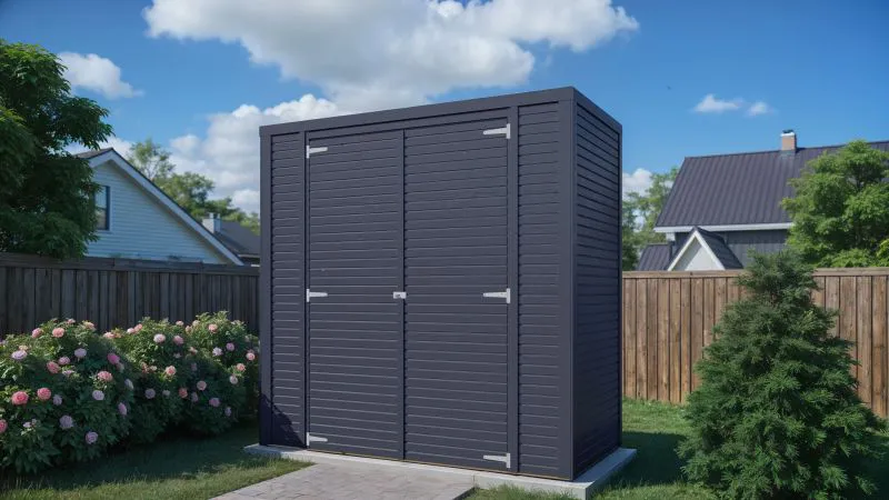 Capanno per attrezzi "Greven" 01, antracite, spessore: 18 mm, SU: 2,13 m², tetto piano, porta doppia in legno massiccio