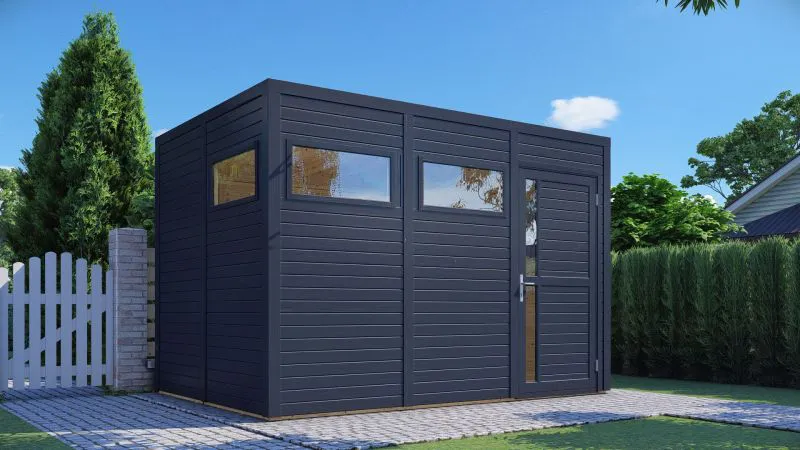 Casetta da giardino prefabbricata "Basel" 03, incl. pavimento, antracite - spessore: 19 mm, SU: 7,89 m², tetto piano