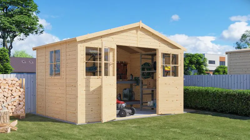 Casetta da giardino Freital 01, finitura naturale, 3,5 x 2,3 metri, tetto spiovente, elemento costruttivo, casetta per attrezzi in legno, montaggio rapido e semplice, design classico