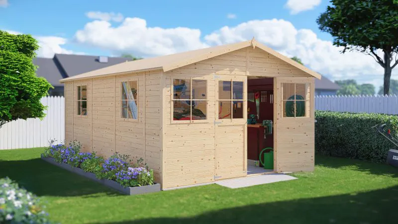 Casetta da giardino "Freital" 03, legno grezzo - 3,5 x 4,7 m, tetto a due falde