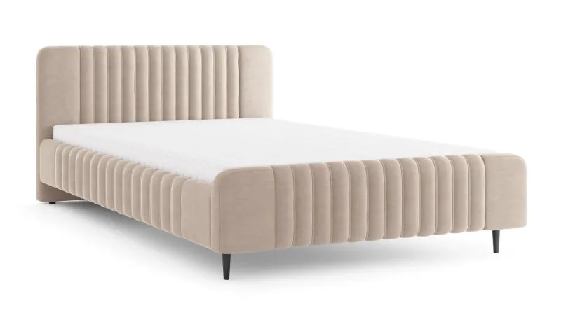 Letto matrimoniale | superficie di sdraio 160 x 200 cm | rete a doghe inclusa | cashmere | rivestimento in tessuto | gambe in legno nero | letto per ospiti | Belladere 12