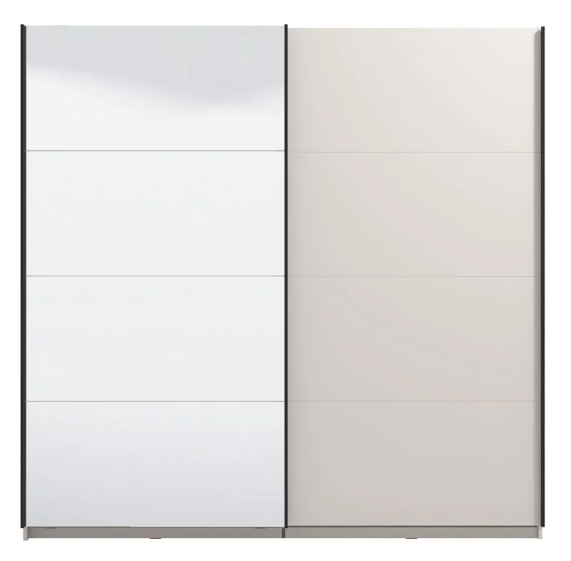 Armadio scorrevole Krupa 01 cashmere | 2 scomparti | Specchio integrato | 2 barre appendiabiti | 217,5 x 220 x 62 cm