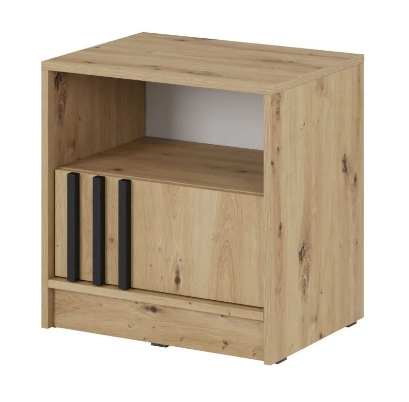 Comodino Leeds 38 | 52 x 51 x 38 cm | Rovere artigianale | 1 cassetto, 1 vano | Doghe nere | Bordi in ABS