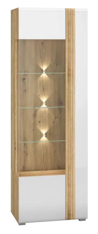 Vetrinetta moderna "Tullahoma" 02 | anta in vetro sinistra | rovere e bianco lucido | 196 x 65 x 42 cm
