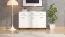 Credenza Sabas 11 bianca | 3 cassetti, 3 ante, 6 scomparti | Maniglie e gambe nere | 90 x 138 x 40 cm