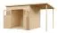 Casetta da giardino "Dresda" 04 con estensione tetto, legno grezzo, portafinestra in legno massiccio, incl. pavimento, 3,83 x 2,38 m