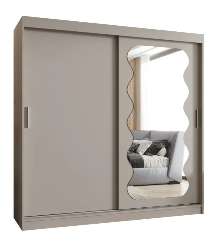 Armadio scorrevole Bernina 20 | Cashmere | 2 m larghezza | 1 anta specchio | 10 scomparti