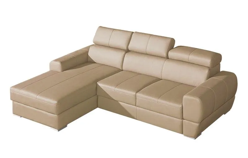 Divano angolare Sladenia 05 sabbia con letto e contenitore | Pouf sinistra | 251 x 167 cm