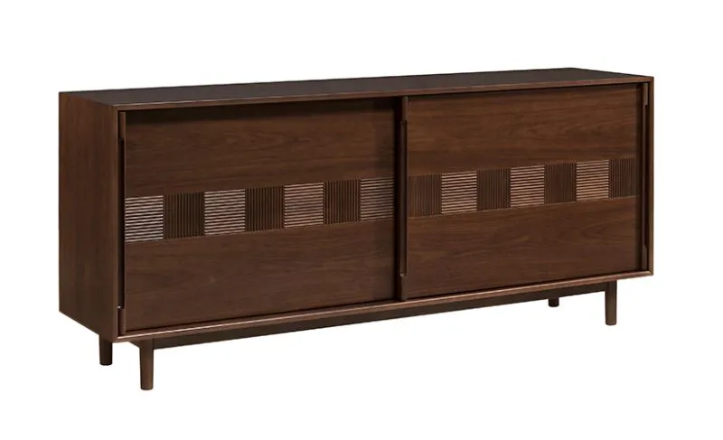 Credenza Inginele 01 in noce | 4 cassetti pratici | 2 ante scorrevoli ammortizzate | 81 x 183 x 48 cm | 6 vani, 3 ripiani