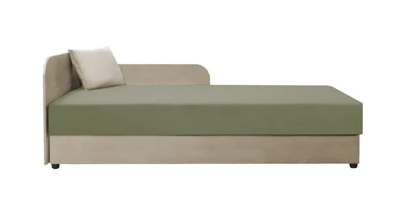 Letto da giorno con testiera sinistra Lobatos 31 | Beige/Verde | Imbottitura confortevole | Contenitore ribaltabile | 90 x 195 cm