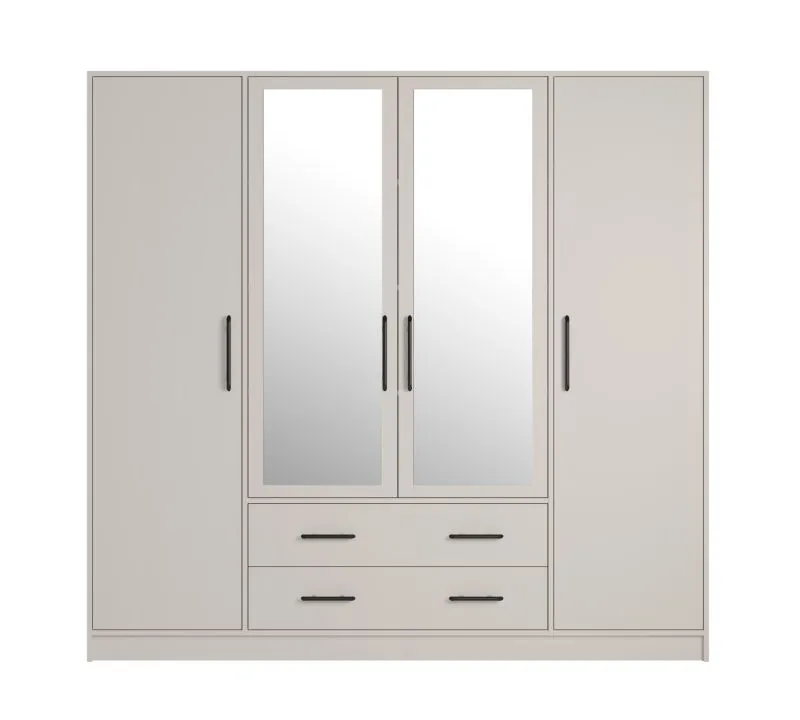 Armadio battente Hannut 11 | 4 ante (2 a specchio) | 2 cassetti | Color cashmere | 190 x 200 x 56 cm