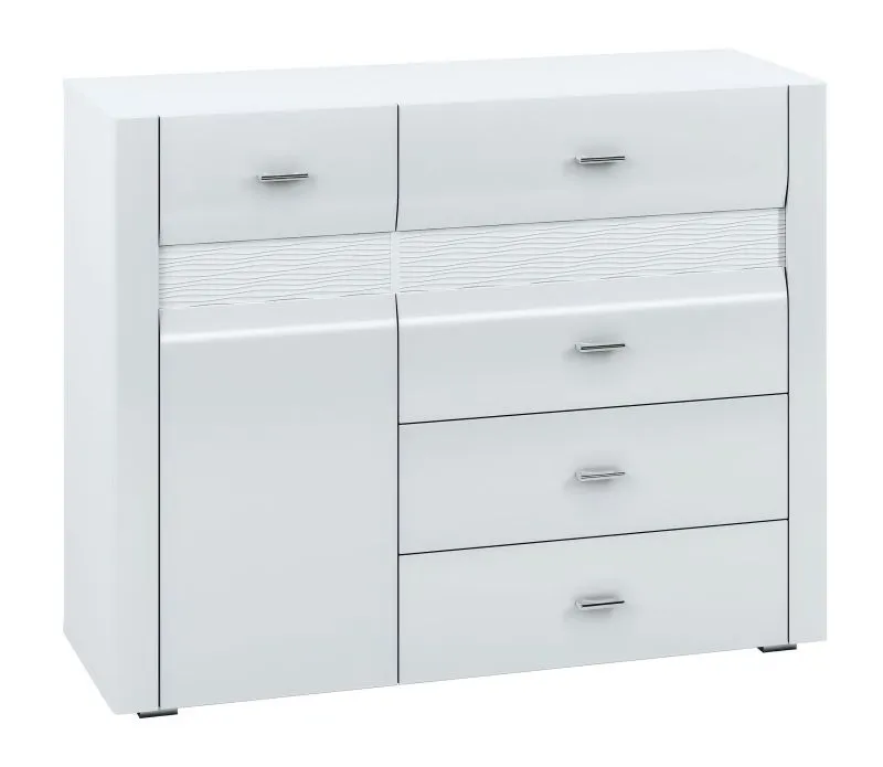 Cassettiera moderna "Heber" 07 | Bianco lucido | 94x119x42 cm | 1 anta, 4 cassetti, 2 scomparti