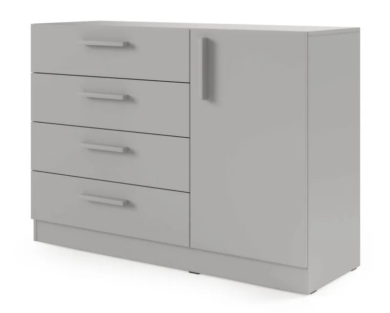 Cassettiera | 4 cassetti | 1 anta | bordi in ABS | 2 scomparti | 1 ripiano | colore: grigio platino |121 x 40 x 85 cm | Edegem 08