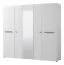 Armadio a battente Bogati 01 | Bianco lucido con specchio | 4 ante, 7 scomparti, 2 barre appendiabiti | 206 x 223,5 x 55,5 cm