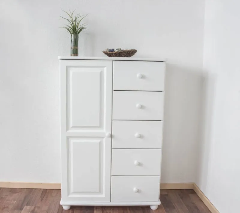 Cassettiera pino massello bianco Junco 159 | 5 cassetti & 4 ripiani | 123 x 80 x 42 cm | Moderna e resistente