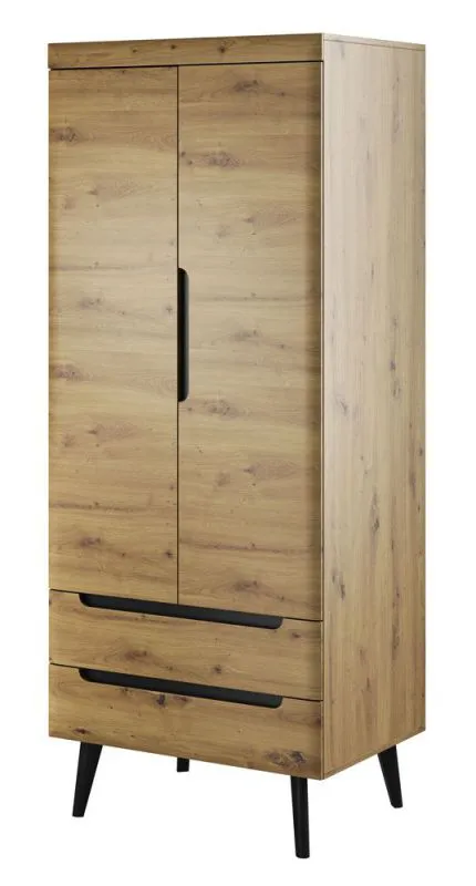 Armadio 2 cassetti Polmadie 11 | Rovere Artisan/Nero | 197 x 80 x 56 cm | MDF laminato